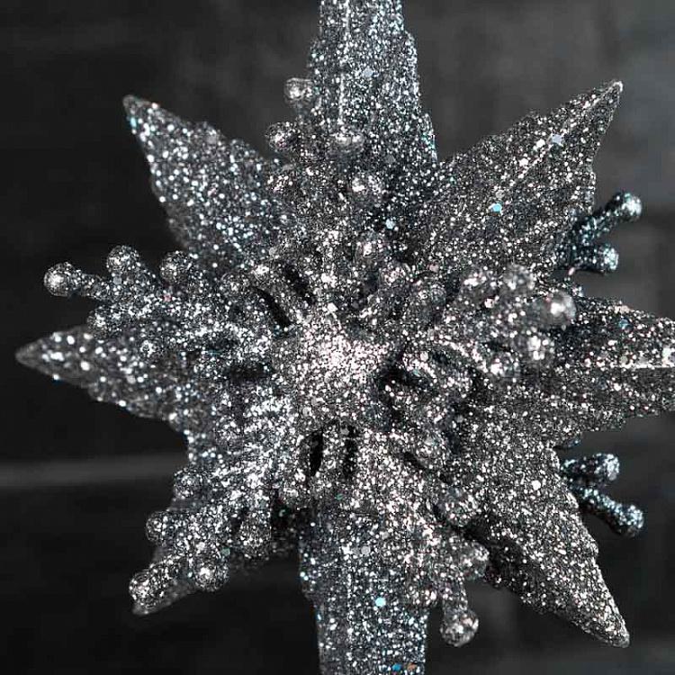 Набор из двух ёлочных игрушек Серебристо-серые снежинки 3D Set Of 2 3D Snowflakes Silver-Gray 12,5 cm