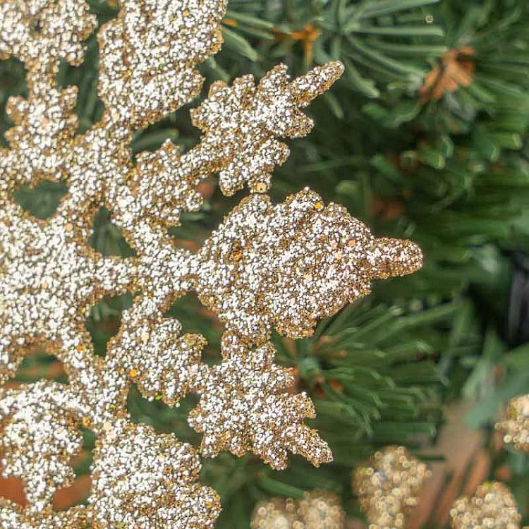 Набор из двух ёлочных игрушек Золотые снежинки с блёстками Set Of 2 Glitter Flat Snowflakes Gold 12,5 cm