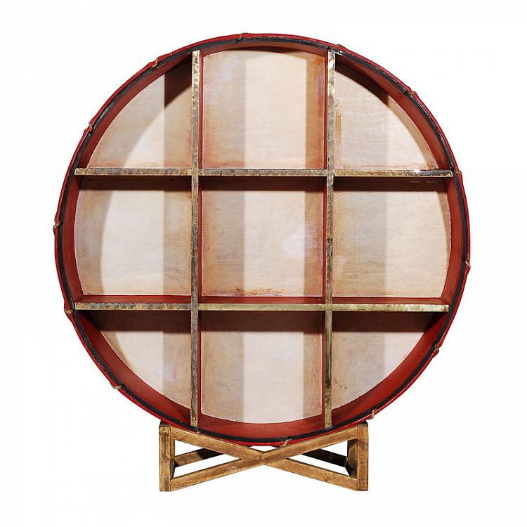 Деревянный стеллаж в виде барабана на подставке, L Wooden Drum Bookcase Large With Stand