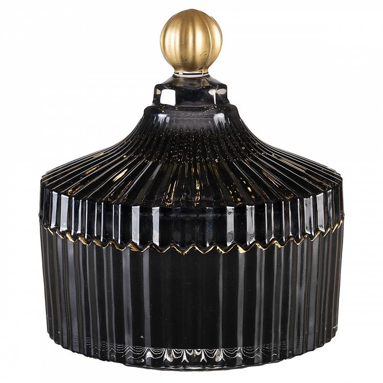 Арома-свеча в чёрном рифлёном стакане Блу Колье Дрифтвуд, L Aroma Candle In Black Striped Glass Blue Collier Driftwood Large