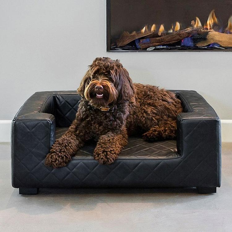 Чёрный диван для собак/кошек Эдоардо с прострочкой Бентли, M Edoardo Sofa Medium, Faux Leather Black