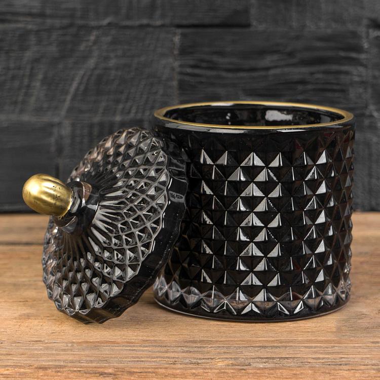 Арома-свеча в чёрном фасетном стакане Блу Колье Дрифтвуд, S Aroma Candle In Black Faceted Glass Blue Collier Driftwood Small