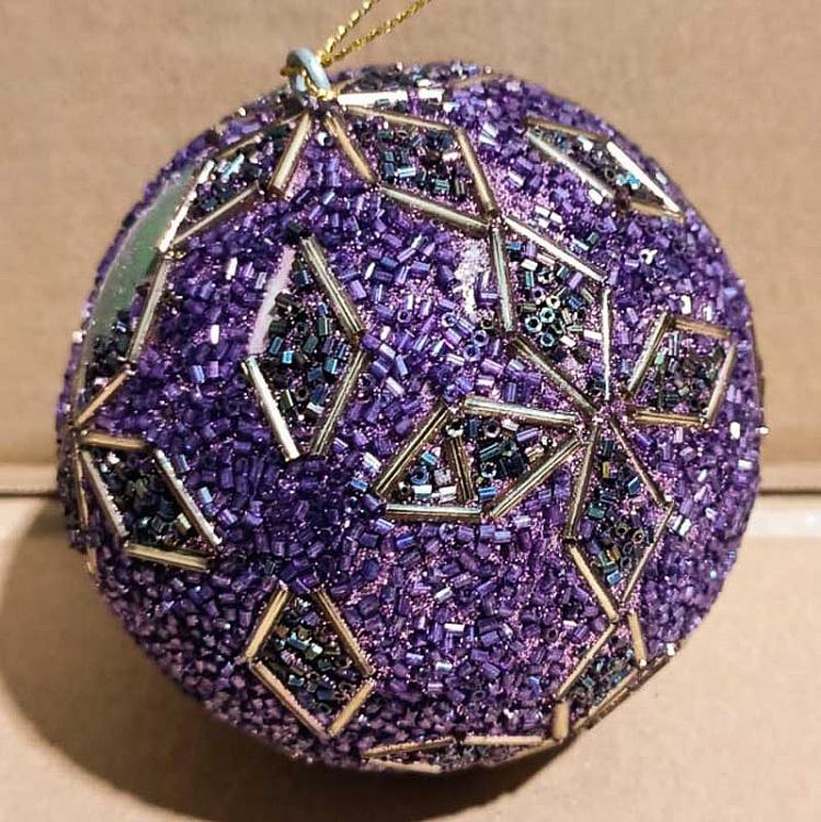 Фиолетовый ёлочный шар с бисерным орнаментом, M дисконт Bead Ornament Ball Purple 9 cm discount