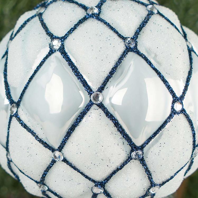 Ёлочная игрушка Голубой шар с сетчатым узором и бусинами Mesh And Beads Ball Blue 8 cm