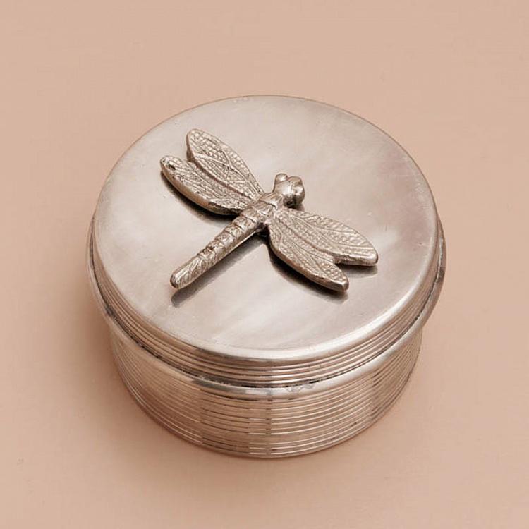 Круглая серебристая шкатулка со Стрекозой Dragonfly Round Box Silver