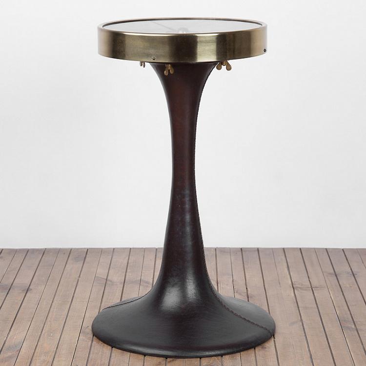 Прикроватный столик с компасом из металла и кожи Table Compass With Foot In Leather