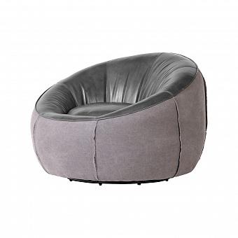 Кресло Metz Swivel Chair RM натуральная кожа и холст Old Kaprys and Grey Washed Canvas