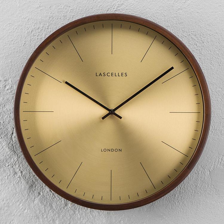 Деревянные настенные часы с золотым металлическим циферблатом Wooden Cased Gold Metal Dial Wall Clock