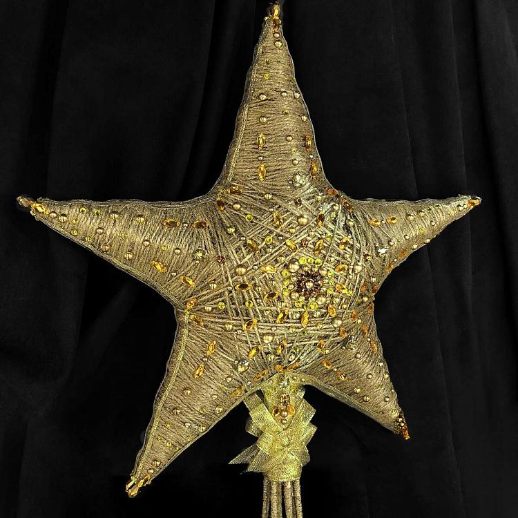 Верхушка на ёлку Золотая звезда со стразами Star Tree Topper Gold With Rhinestones 49 cm