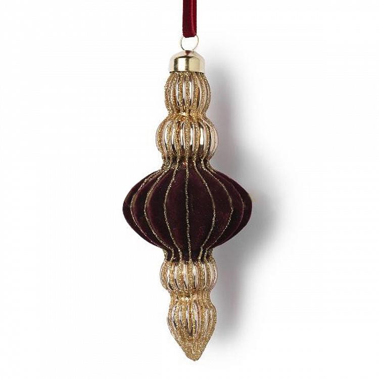 Новогодняя подвеска Золотистая с бордовым бархатом Gold Pendant With Burgundy Velvet 15 cm