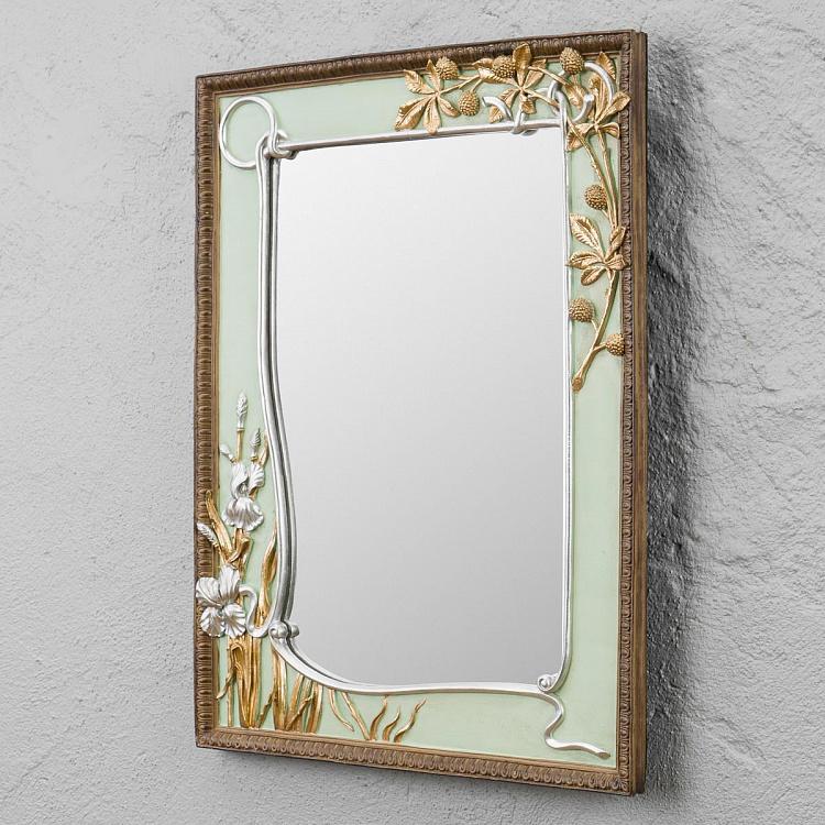 Art Nouveau Green And Gold Flowers Mirror