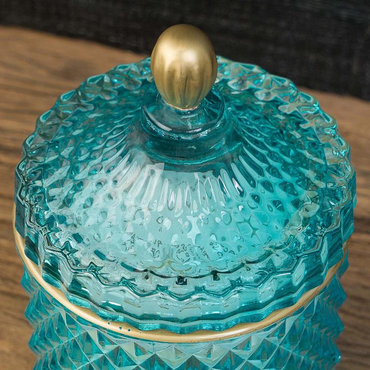 Арома-свеча в голубом фасетном стакане Огурец, L Aroma Candle In Blue Faceted Glass Cucumber Large