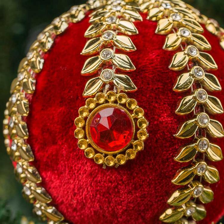 Красный ёлочный шар с золотым орнаментом Red Ball With Gold And Stones 10 cm