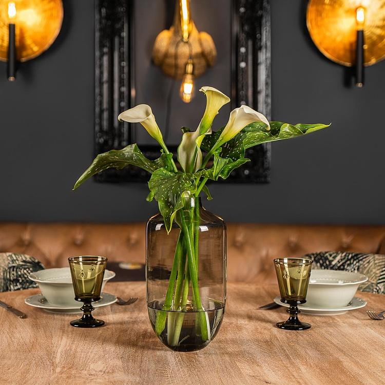 Высокая серая стеклянная ваза Колба Bulbous Grey Glass Vase Tall