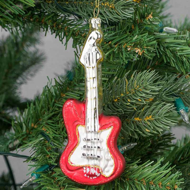 Ёлочная игрушка Красная гитара Glass Hanger Guitar Red 15 cm