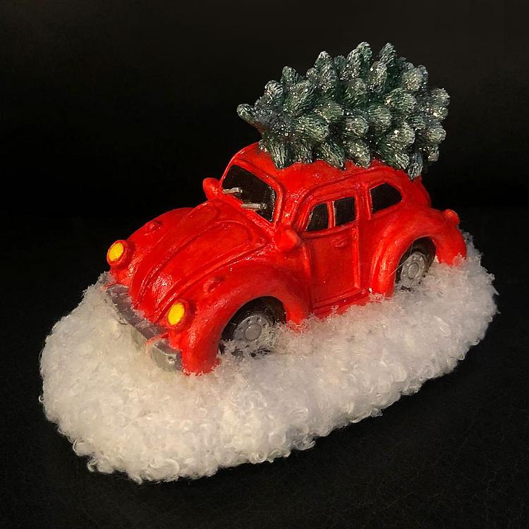 Новогодняя фигурка Красная машина с ёлочкой Christmas Car Red 12 cm