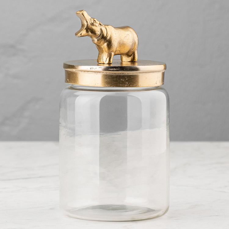Decorative Jar With Hippo Figure Gold