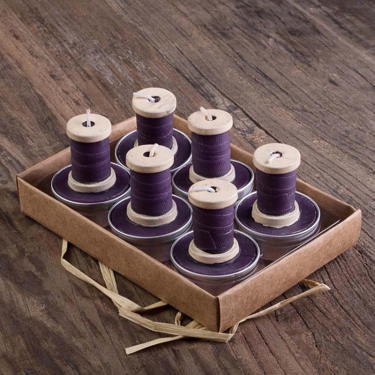 Набор из шести свечей Фиолетовые ленточные катушки Set Of 6 Bougies Faсon Bobines De Ruban Violet