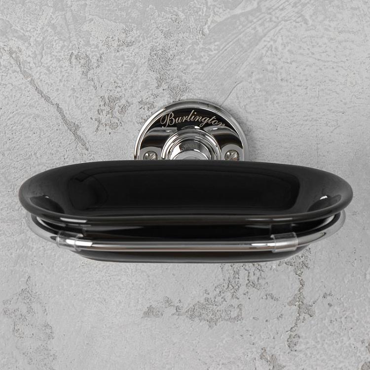 Настенная овальная чёрная мыльница в подставке цвета хром Soap Dish Chrome And Black