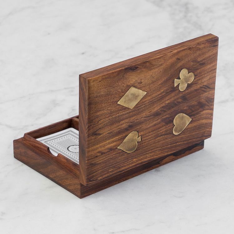 Деревянная шкатулка с двумя колодами игральных карт и костями Wooden Box With 2 Card Games And Dices