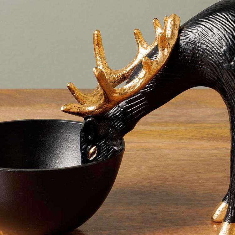 Подставка для мелочей Чёрный олень с золотыми рогами Deer Golden Horns Trinket Tray Black