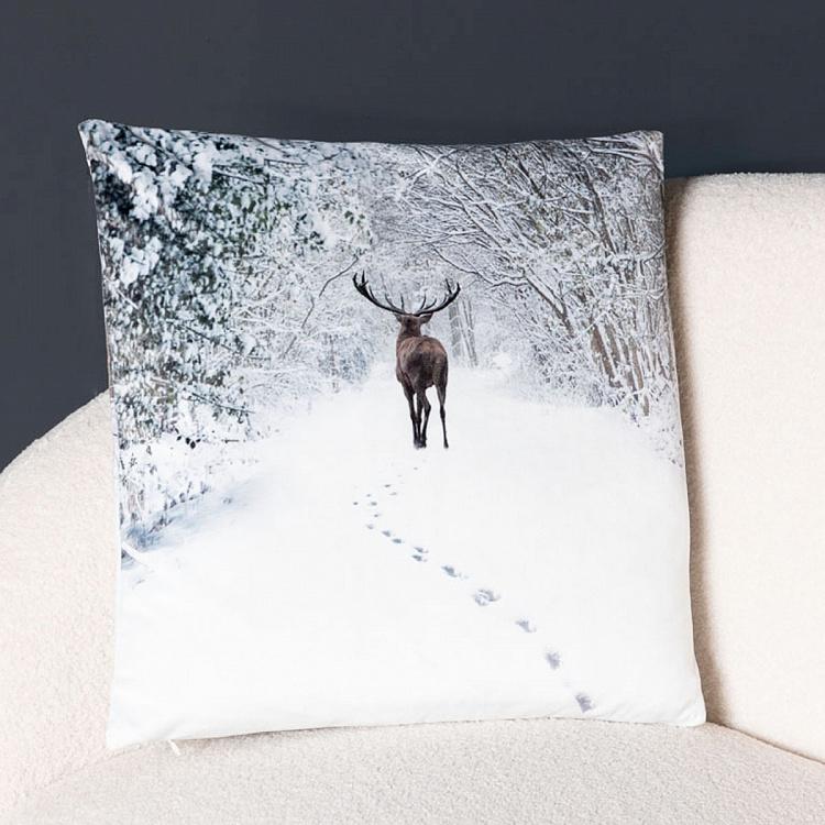 Deer In Snowy Landscape Cushion