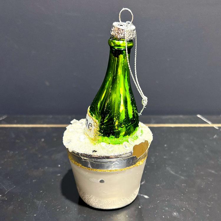 Ёлочная игрушка Шампанское в ведре со льдом дисконт3 Glass Hanger Champagne Cooler 14,5 cm discount3