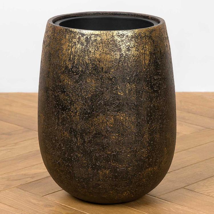 Кашпо Effectory Metal Bowl Rounded Pot Rough Gold Patina Small