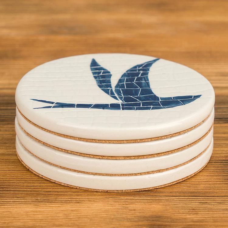 Набор из четырёх подставок под стаканы Синие ласточки Set Of 4 Mosaic Bird Coasters