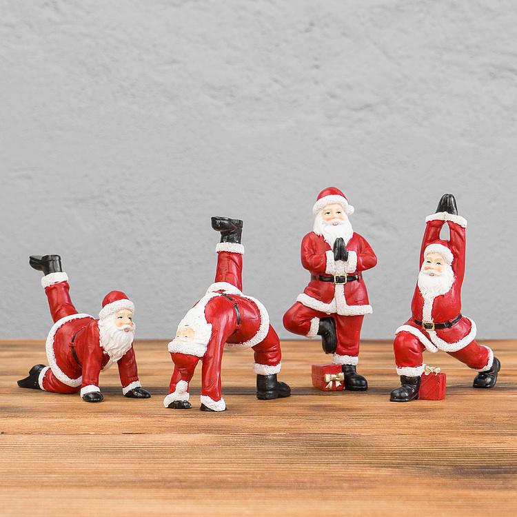 Set Of 4 Yoga Santas Red 12,5 cm