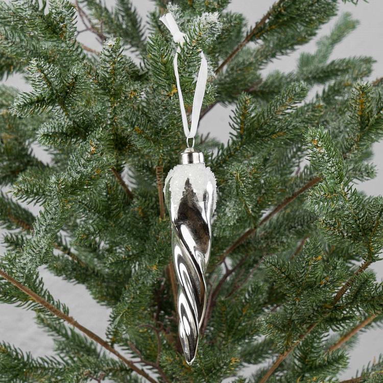 Ёлочная игрушка Серебристая витая сосулька Silver Twisted Icicle 15 cm