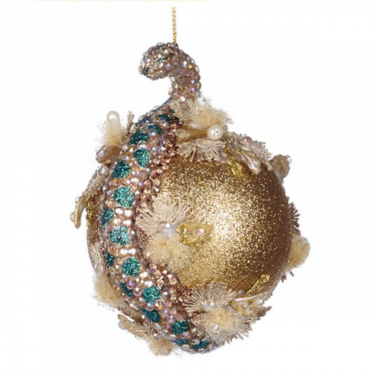 Ёлочная игрушка Змея вокруг шара Jewel Snake Wrapped Around Ball Gold 13 cm