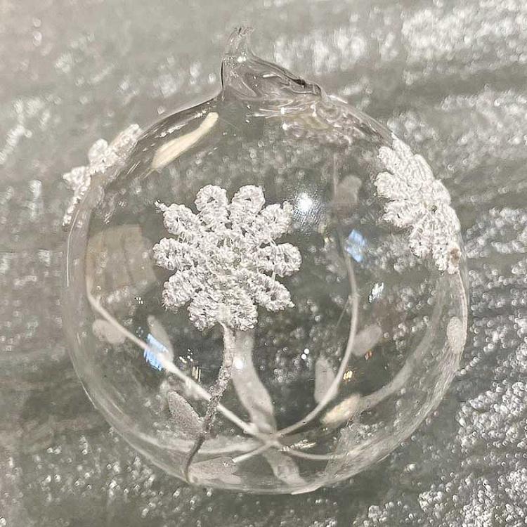 Ёлочный шар c цветочным орнаментом дисконт Glass Flower Ball Clear 8 cm discount