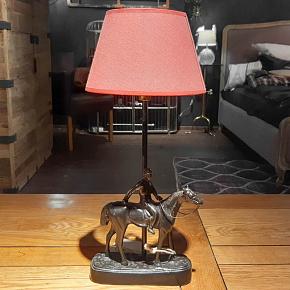 Table Lamp Horse And Jockey With Shade In Red Linen