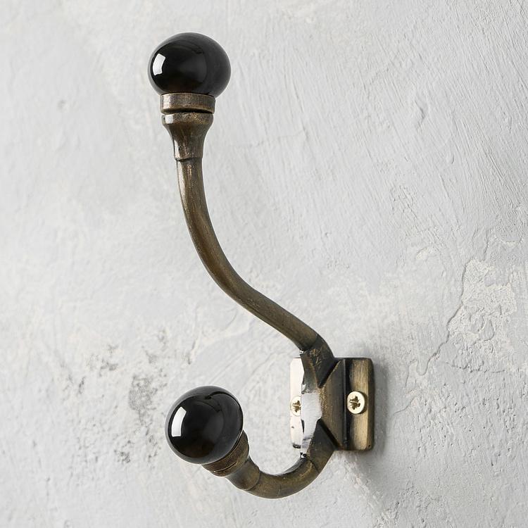 Двухрожковый чугунный крючок с чёрными наконечниками Минимал Minimal Cast Iron Hook With Black Ceramic