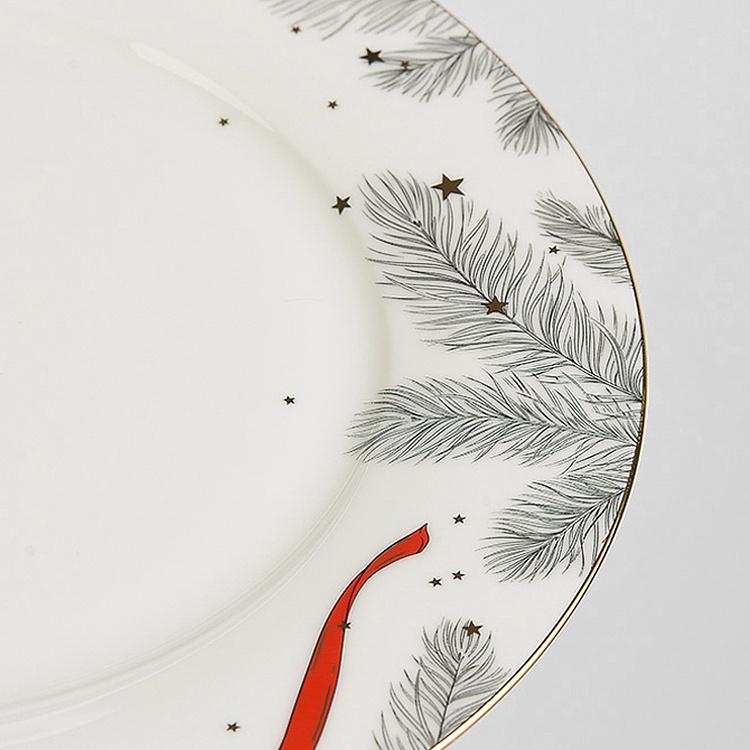 Обеденная тарелка Новогодняя с красной лентой 2 New Year Pine Dinner Plate 2