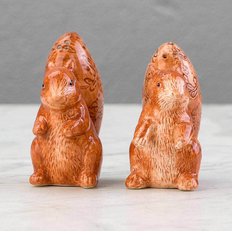 Набор для специй Белочки с цветочным узором на хвостах Set Of 2 Salt And Pepper Squirrels Flowery Tail