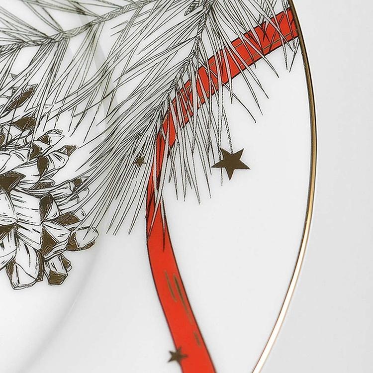 Десертная тарелка Новогодняя с сосновыми шишками New Year Pine Dessert Plate