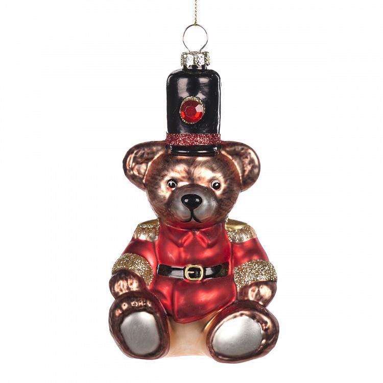 Glass Toy Soldier Bear Red Brown Black 15 cm