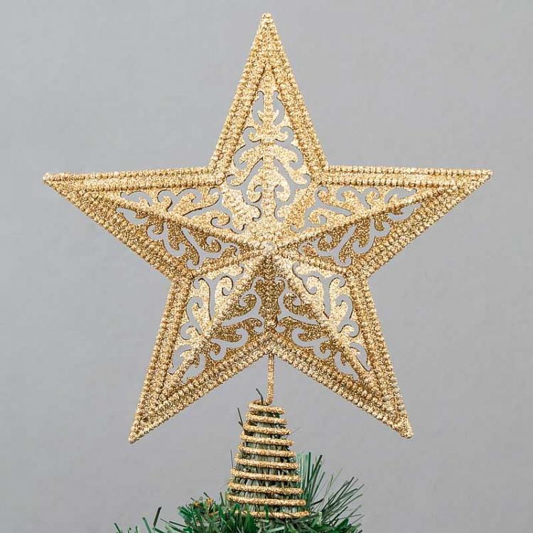 Верхушка на ёлку Звезда с блёстками филигрань Glitter Filigree Star Tree Topper Gold 26,5 cm