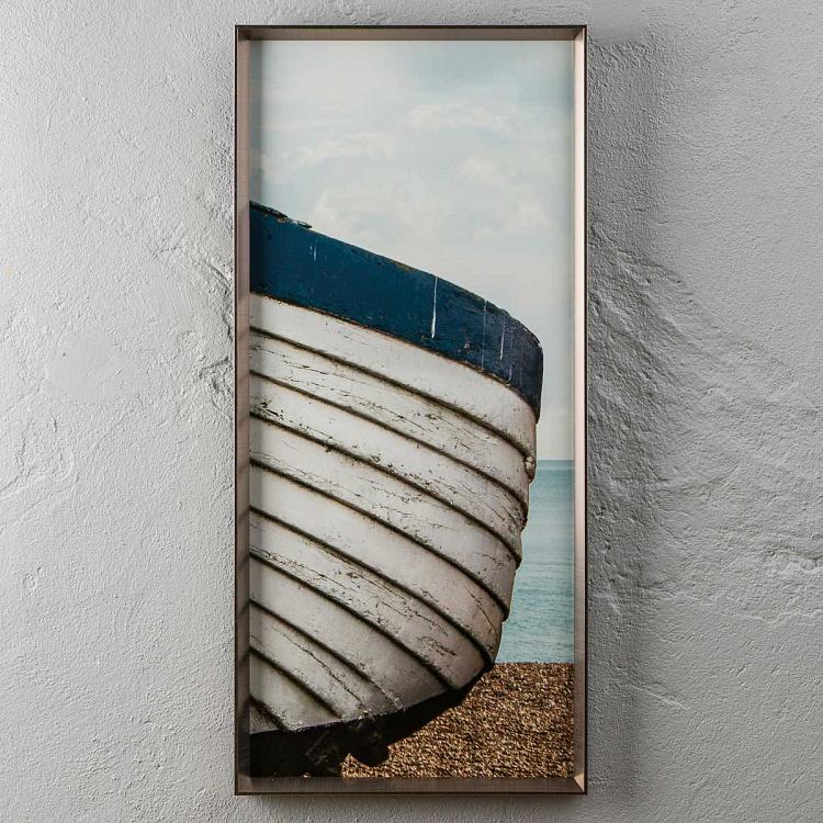 Модульный фото-принт в деревянной раме Сине-белая лодка Set Of 3 Blue And White Boat, Pewter Frame