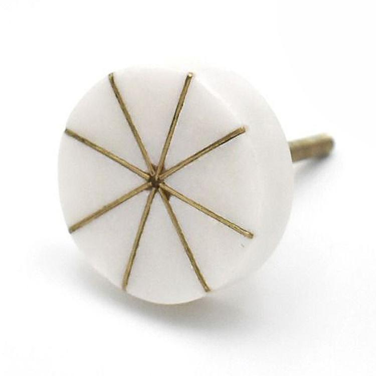 Мебельная ручка из камня Чакра белая Chakra Stone Brass Knob White