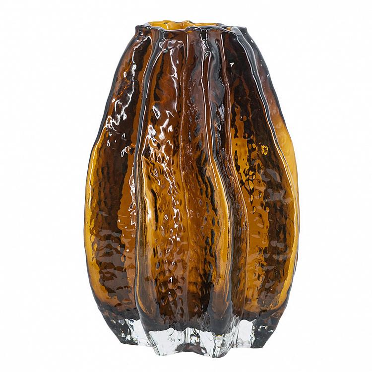 Carambola Shape Amber Glass Vase Small