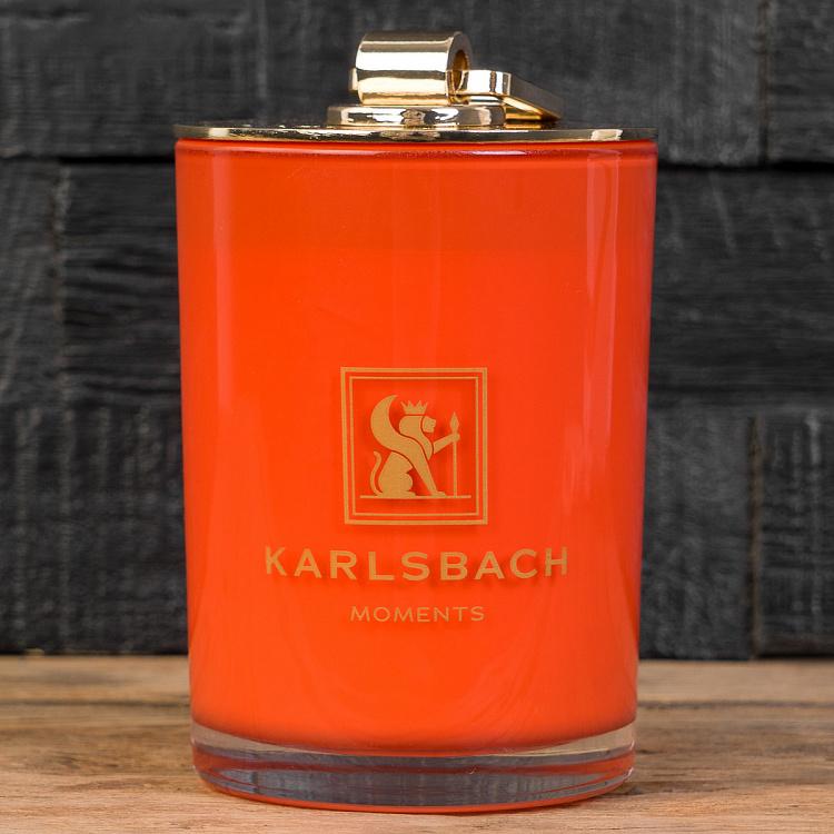 Арома-свеча в оранжевом стакане с золотой крышкой Лайм Aroma Candle In Orange Glass With Gold Lid Lime