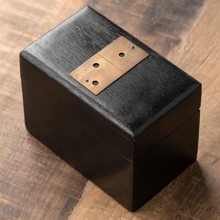 Шкатулка с набором домино, латунные вставки дисконт Black Wooden Domino Box Brass Details discount
