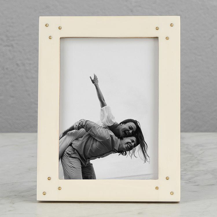 Рамка для фото с золотистыми пусетами, L White Photo Frame With Stud Large