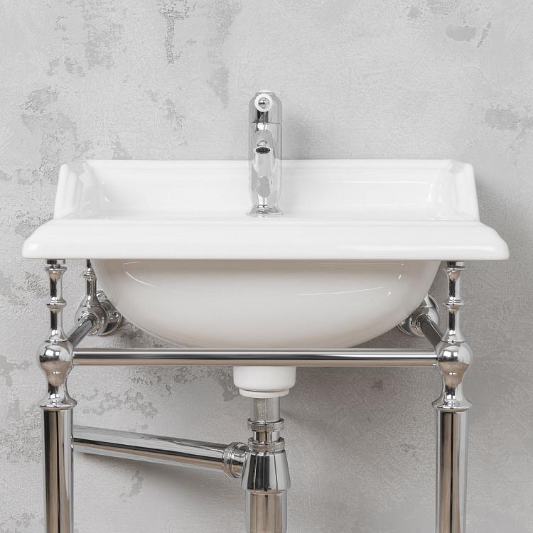 Классическая раковина с подстольем и сифоном цвета хром Classic Wash Basin With Base And Siphon