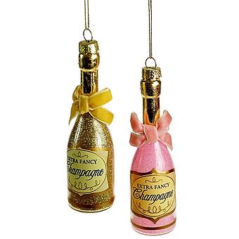 Набор из 2-х ёлочных игрушек Set Of 2 Glass Hangers Champagne Gold And Pink 13 cm