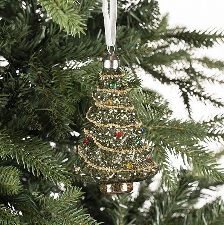 Ёлочная игрушка Зелёная ёлочка со стразами Rhinestones Christmas Tree Ball Green