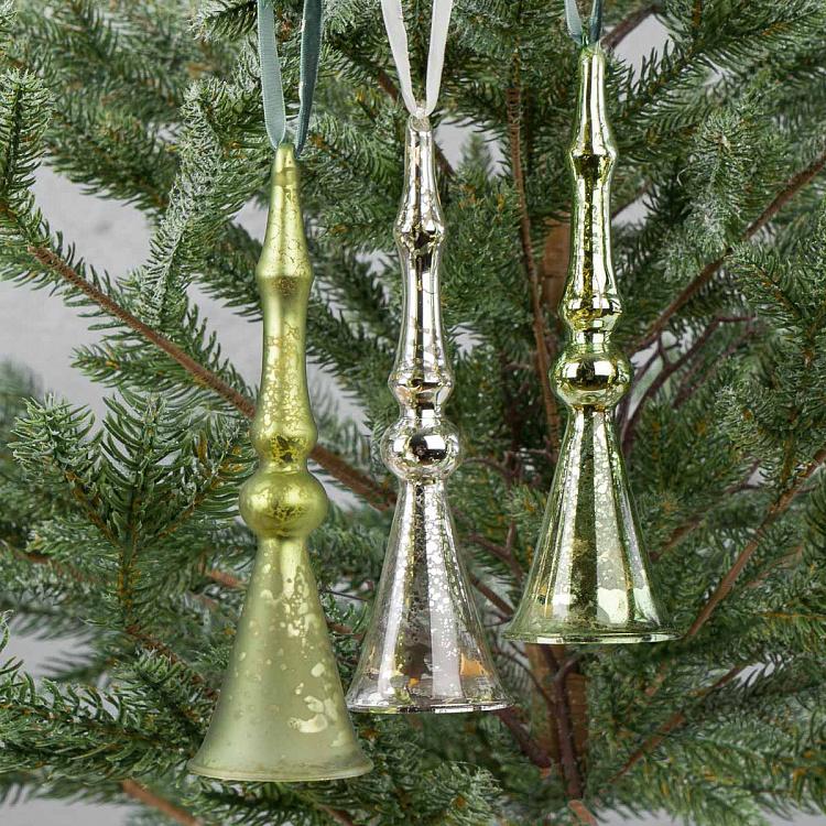 Set Of 3 Bells Silver, Copper And Green 20 cm